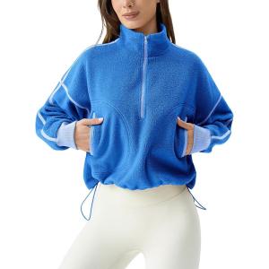 imageQINSEN Womens Half Zip Fleece Short Pullover Sweatshirt Winter Long Sleeve Cozy Sherpa Sweater TopRoyal Blue