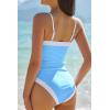 image:imageQINSEN Color Block Bathing Suits for Women Spaghetti Straps Tummy Control Square Neck One Piece SwimsuitAiry Blue