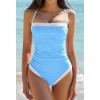 image:imageQINSEN Color Block Bathing Suits for Women Spaghetti Straps Tummy Control Square Neck One Piece SwimsuitAiry Blue