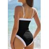 image:imageQINSEN Color Block Bathing Suits for Women Spaghetti Straps Tummy Control Square Neck One Piece SwimsuitBlack