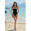 image:imageQINSEN Color Block Bathing Suits for Women Spaghetti Straps Tummy Control Square Neck One Piece SwimsuitBlack