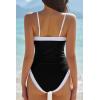 image:imageQINSEN Color Block Bathing Suits for Women Spaghetti Straps Tummy Control Square Neck One Piece SwimsuitBlack