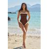 image:imageQINSEN Color Block Bathing Suits for Women Spaghetti Straps Tummy Control Square Neck One Piece SwimsuitChestnut