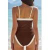 image:imageQINSEN Color Block Bathing Suits for Women Spaghetti Straps Tummy Control Square Neck One Piece SwimsuitChestnut