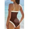 image:imageQINSEN Color Block Bathing Suits for Women Spaghetti Straps Tummy Control Square Neck One Piece SwimsuitChestnut