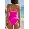 image:imageQINSEN Color Block Bathing Suits for Women Spaghetti Straps Tummy Control Square Neck One Piece SwimsuitHot Pink