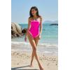 image:imageQINSEN Color Block Bathing Suits for Women Spaghetti Straps Tummy Control Square Neck One Piece SwimsuitHot Pink