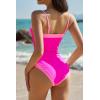 image:imageQINSEN Color Block Bathing Suits for Women Spaghetti Straps Tummy Control Square Neck One Piece SwimsuitHot Pink