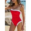 image:imageQINSEN Color Block Bathing Suits for Women Spaghetti Straps Tummy Control Square Neck One Piece SwimsuitRed