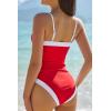 image:imageQINSEN Color Block Bathing Suits for Women Spaghetti Straps Tummy Control Square Neck One Piece SwimsuitRed