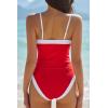 image:imageQINSEN Color Block Bathing Suits for Women Spaghetti Straps Tummy Control Square Neck One Piece SwimsuitRed