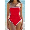 image:imageQINSEN Color Block Bathing Suits for Women Spaghetti Straps Tummy Control Square Neck One Piece SwimsuitRed