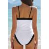 image:imageQINSEN Color Block Bathing Suits for Women Spaghetti Straps Tummy Control Square Neck One Piece SwimsuitWhite