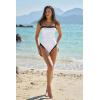 image:imageQINSEN Color Block Bathing Suits for Women Spaghetti Straps Tummy Control Square Neck One Piece SwimsuitWhite