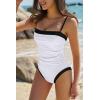 image:imageQINSEN Color Block Bathing Suits for Women Spaghetti Straps Tummy Control Square Neck One Piece SwimsuitWhite