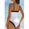 image:imageQINSEN Color Block Bathing Suits for Women Spaghetti Straps Tummy Control Square Neck One Piece SwimsuitWhite
