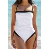 image:imageQINSEN Color Block Bathing Suits for Women Spaghetti Straps Tummy Control Square Neck One Piece SwimsuitWhite