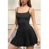 image:imageQINSEN Strappy Square Neck Tennis Dress for Womens Pleated Built in Shorts Golf Atheletic Dress with PocketsBlack