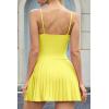 image:imageQINSEN Strappy Square Neck Tennis Dress for Womens Pleated Built in Shorts Golf Atheletic Dress with PocketsLight Yellow