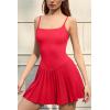 image:imageQINSEN Strappy Square Neck Tennis Dress for Womens Pleated Built in Shorts Golf Atheletic Dress with PocketsRed