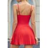image:imageQINSEN Strappy Square Neck Tennis Dress for Womens Pleated Built in Shorts Golf Atheletic Dress with PocketsRed