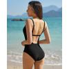 image:imageQINSEN Womens Square Neck One Piece Swimsuit Open Back Side Ruched Bathing Suit Tummy Control Slimming SwimwearBlack