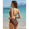 image:imageQINSEN Womens Square Neck One Piece Swimsuit Open Back Side Ruched Bathing Suit Tummy Control Slimming SwimwearBrown