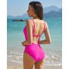 image:imageQINSEN Womens Square Neck One Piece Swimsuit Open Back Side Ruched Bathing Suit Tummy Control Slimming SwimwearMagenta