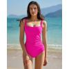 image:imageQINSEN Womens Square Neck One Piece Swimsuit Open Back Side Ruched Bathing Suit Tummy Control Slimming SwimwearMagenta