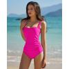 image:imageQINSEN Womens Square Neck One Piece Swimsuit Open Back Side Ruched Bathing Suit Tummy Control Slimming SwimwearMagenta