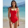 image:imageQINSEN Womens Square Neck One Piece Swimsuit Open Back Side Ruched Bathing Suit Tummy Control Slimming SwimwearRed