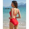 image:imageQINSEN Womens Square Neck One Piece Swimsuit Open Back Side Ruched Bathing Suit Tummy Control Slimming SwimwearRed