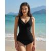 image:imageQINSEN Womens Tankini Swimsuits Two Piece Tummy Control Twist Front Ruched Bathing Suit with High Waisted BottomBlack