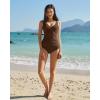 image:imageQINSEN Womens Tankini Swimsuits Two Piece Tummy Control Twist Front Ruched Bathing Suit with High Waisted BottomBrown