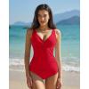 image:imageQINSEN Womens Tankini Swimsuits Two Piece Tummy Control Twist Front Ruched Bathing Suit with High Waisted BottomRed
