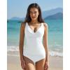 image:imageQINSEN Womens Tankini Swimsuits Two Piece Tummy Control Twist Front Ruched Bathing Suit with High Waisted BottomWhite