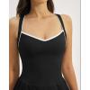 image:imageQINSEN Womens V Neck Pleated Tennis Dresses Built in Shorts Cross Back Sleeveless Athletic Dress with PocketsBlack