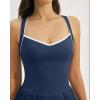 image:imageQINSEN Womens V Neck Pleated Tennis Dresses Built in Shorts Cross Back Sleeveless Athletic Dress with PocketsEstate Blue