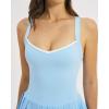 image:imageQINSEN Womens V Neck Pleated Tennis Dresses Built in Shorts Cross Back Sleeveless Athletic Dress with PocketsLight Blue
