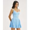 image:imageQINSEN Womens V Neck Pleated Tennis Dresses Built in Shorts Cross Back Sleeveless Athletic Dress with PocketsLight Blue