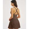 image:imageQINSEN Womens V Neck Pleated Tennis Dresses Built in Shorts Cross Back Sleeveless Athletic Dress with PocketsMocha