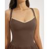 image:imageQINSEN Womens V Neck Pleated Tennis Dresses Built in Shorts Cross Back Sleeveless Athletic Dress with PocketsMocha