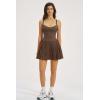 image:imageQINSEN Womens V Neck Pleated Tennis Dresses Built in Shorts Cross Back Sleeveless Athletic Dress with PocketsMocha