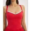 image:imageQINSEN Womens V Neck Pleated Tennis Dresses Built in Shorts Cross Back Sleeveless Athletic Dress with PocketsRed