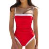 image:imageQINSEN Color Block Bathing Suits for Women Spaghetti Straps Tummy Control Square Neck One Piece SwimsuitRed
