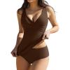 image:imageQINSEN Womens Tankini Swimsuits Two Piece Tummy Control Twist Front Ruched Bathing Suit with High Waisted BottomBrown
