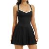image:imageQINSEN Womens V Neck Pleated Tennis Dresses Built in Shorts Cross Back Sleeveless Athletic Dress with PocketsBlack