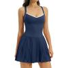 image:imageQINSEN Womens V Neck Pleated Tennis Dresses Built in Shorts Cross Back Sleeveless Athletic Dress with PocketsEstate Blue