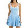 image:imageQINSEN Womens V Neck Pleated Tennis Dresses Built in Shorts Cross Back Sleeveless Athletic Dress with PocketsLight Blue