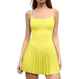 image:imageQINSEN Strappy Square Neck Tennis Dress for Womens Pleated Built in Shorts Golf Atheletic Dress with PocketsLight Blue